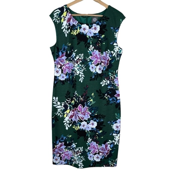 Vince Camuto Floral Stretch Sheath Green Dress Size 16 - Picture 1 of 12